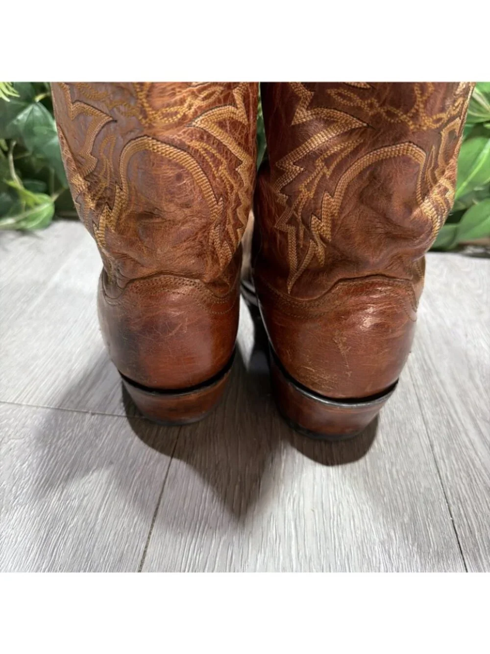 Lucchese 1883 Distressed Brown Leather Snip Toe Western Cowboy Boots Men 10.5 D